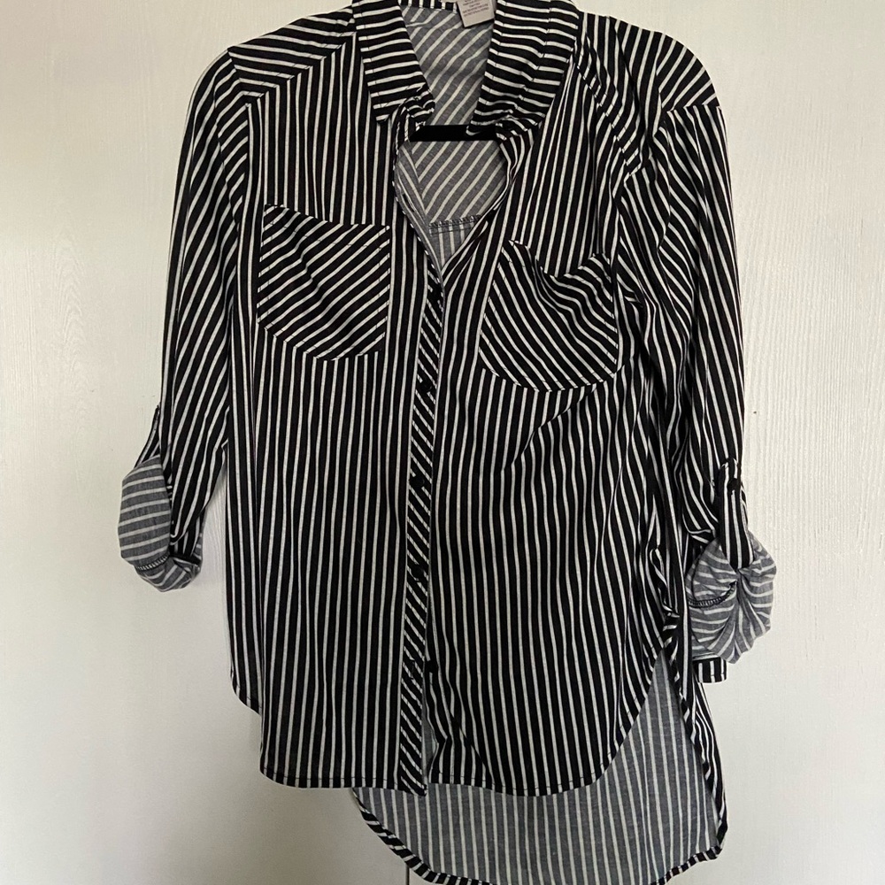 H&M Black and White Striped Button Down Shirt